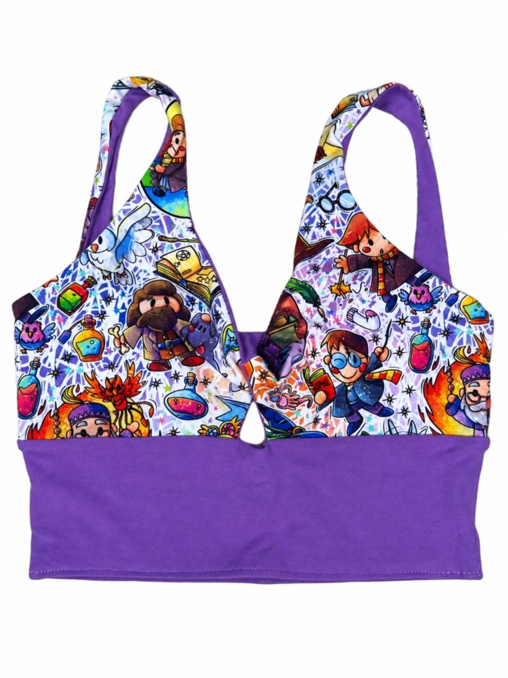 Handmade Harry Potter Chibi Cartoon Print Twist Bralette Crop Top | Small | NWT